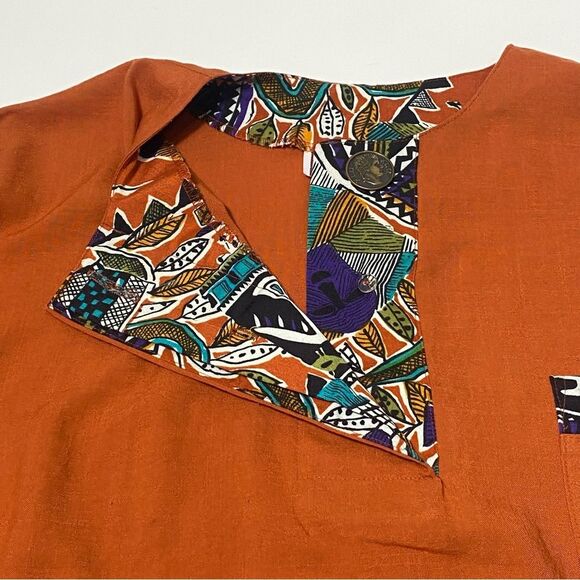 Vintage 80's Cricket Lane Rust Orange Button Front Blouse Women's Size Large - Picture 7 of 15